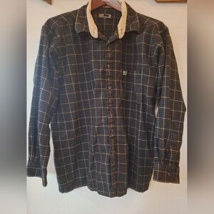 Daks London Mens Wool Blend Button Down Flannel Black/Tan/Gray Size 110 M/L